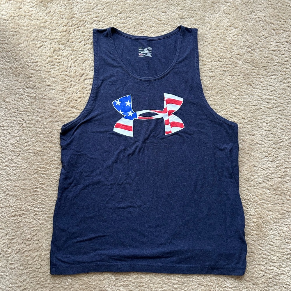 Under Armour Navy Tank Top with American Flag Logo